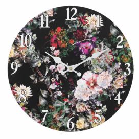 Černé nástěnné vintage hodiny s květy I – Ø 34*4 cm / 1*AA Clayre & Eef