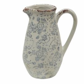 Dekorativní béžový keramický džbán se šedými květy Alana S - 16*12*22 cm Clayre & Eef