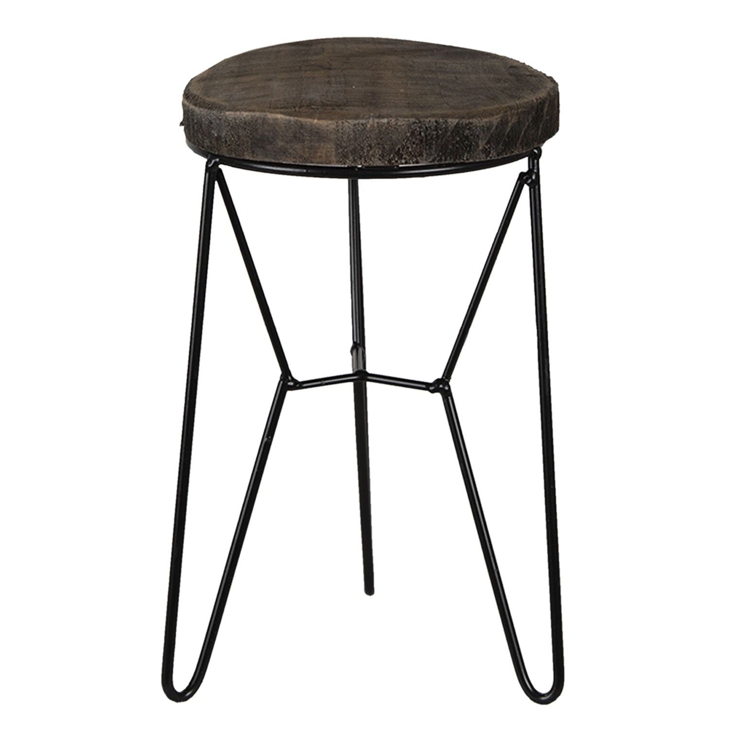 Dřevěno-kovový dekorační antik stolík na květinu - Ø 13*22 cm Clayre & Eef - LaHome - vintage dekorace