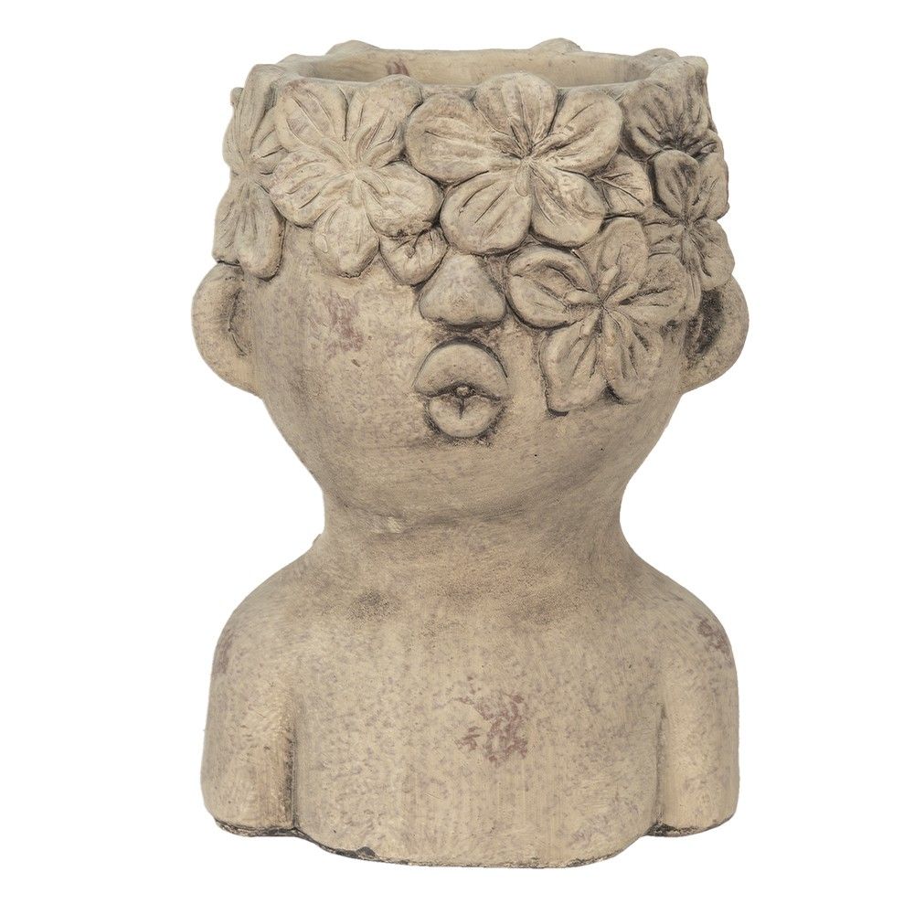 Cementový obal na květináč v designu busty s květinami Tete - 17*16*25 cm Clayre & Eef - LaHome - vintage dekorace