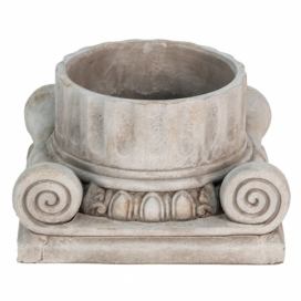 Cementový květináč ve tvaru hlavice antického sloupu Dórský - 24*23*14 cm Clayre & Eef