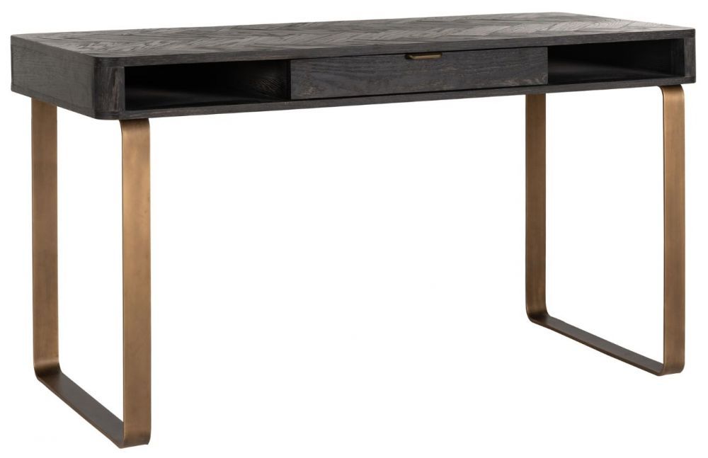Černo mosazný dubový pracovní stůl Richmond Blackbone 140 x 60 cm - Designovynabytek.cz