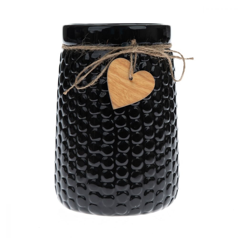 Keramická váza Wood heart černá, 12 x 17,5 x 12 cm - 4home.cz