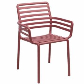 Červená plastová zahradní židle Nardi Doga s područkami