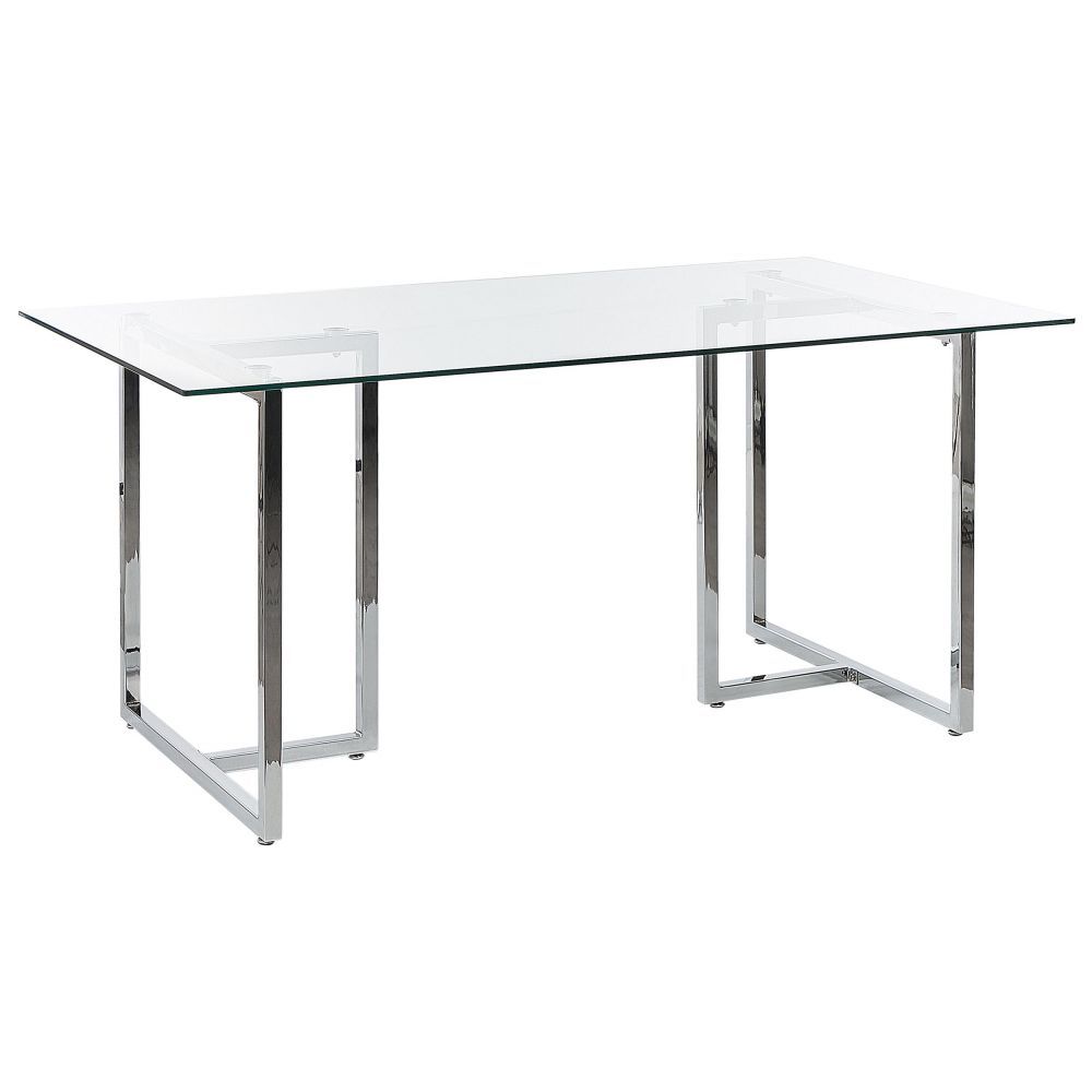 Jídelní stůl se skleněnou deskou 160 x 90 cm stříbrný ENVIA - Beliani.cz