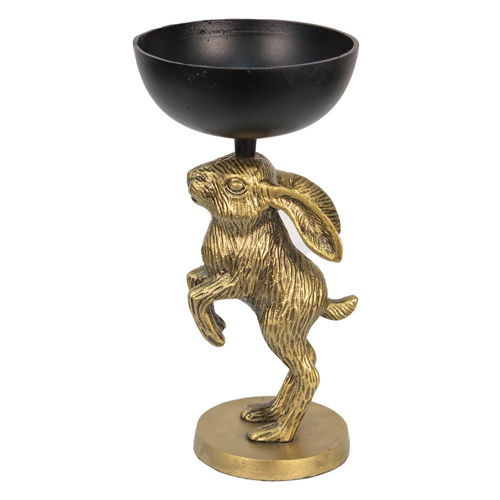 Dekorační kovová mísa s dekorací králíka Rabbi Gold - Ø15*28 cm Clayre & Eef - LaHome - vintage dekorace