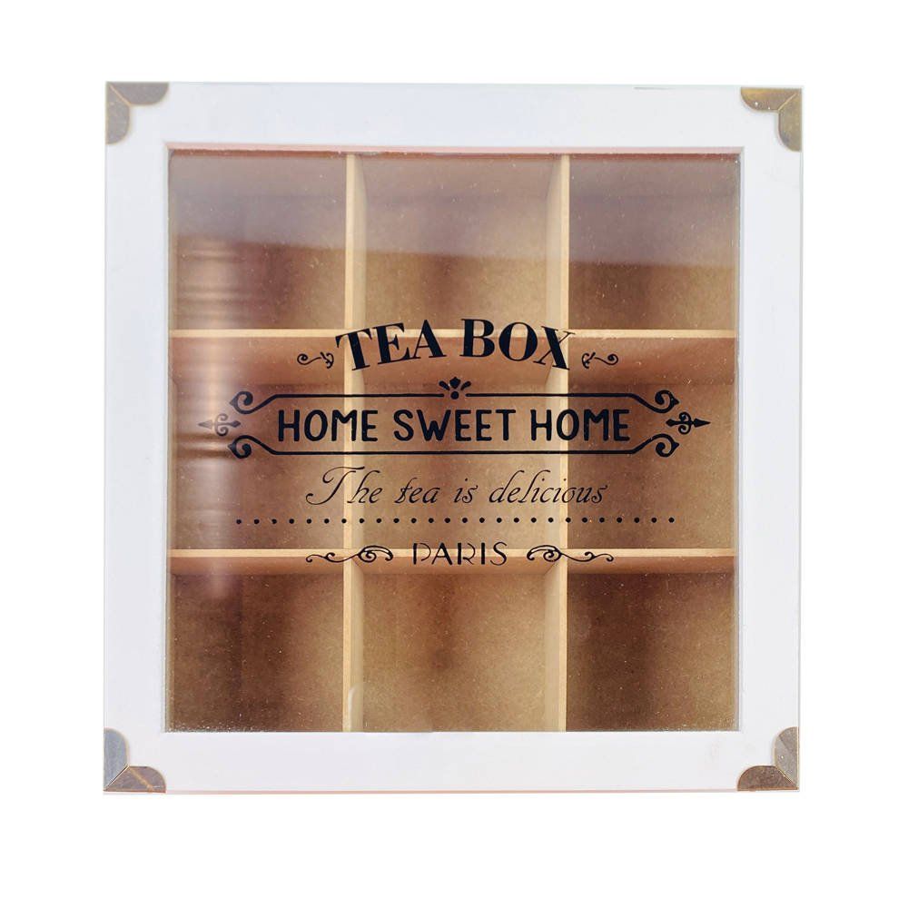 EH Excellent Houseware Krabička na čaj, MDF, 24 x 24 x 7 cm, bílá - EMAKO.CZ s.r.o.