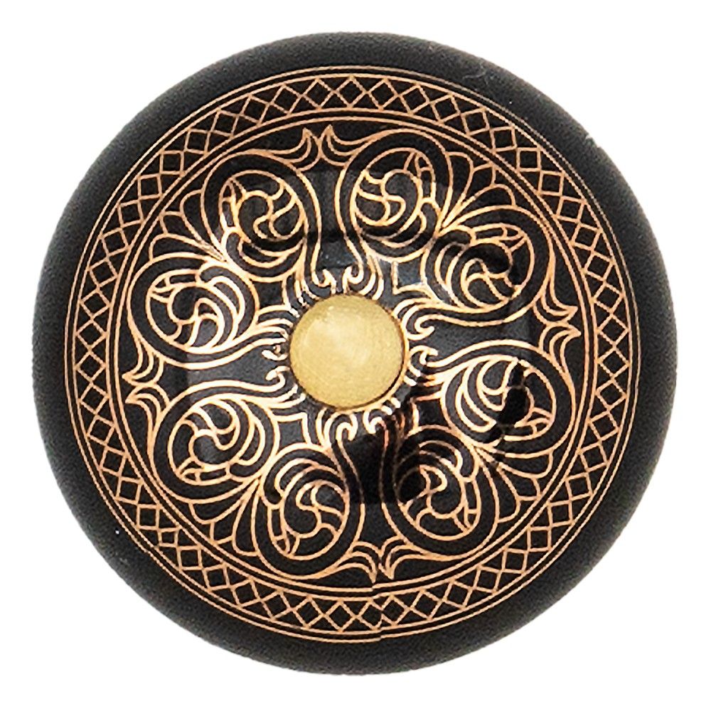 Černá keramická úchytka se zlatým zdobením Cipy - Ø 4*2 cm Clayre & Eef - LaHome - vintage dekorace