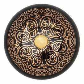 LaHome - vintage dekorace: Černá keramická úchytka se zlatým zdobením Cipy - Ø 4*2 cm Clayre & Eef