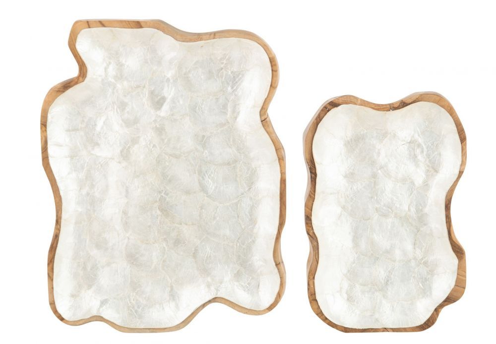 2ks dřevěný podnos s perleťovým vnitřkem Enamell white - 40*3*31/30*3*24cm J-Line by Jolipa - LaHome - vintage dekorace