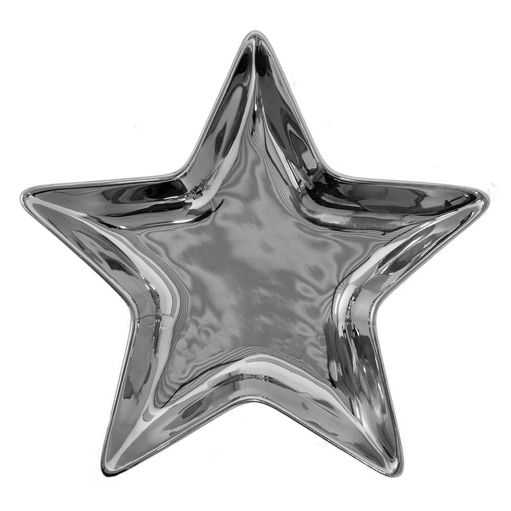 Stříbrná keramická miska ve tvaru hvězdy Silver Star - 20*19*2 cm Clayre & Eef - LaHome - vintage dekorace
