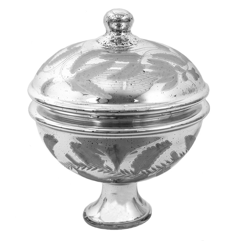 Stříbrná skleněná servírovací mísa s víkem - Ø 27*33 cm Clayre & Eef - LaHome - vintage dekorace