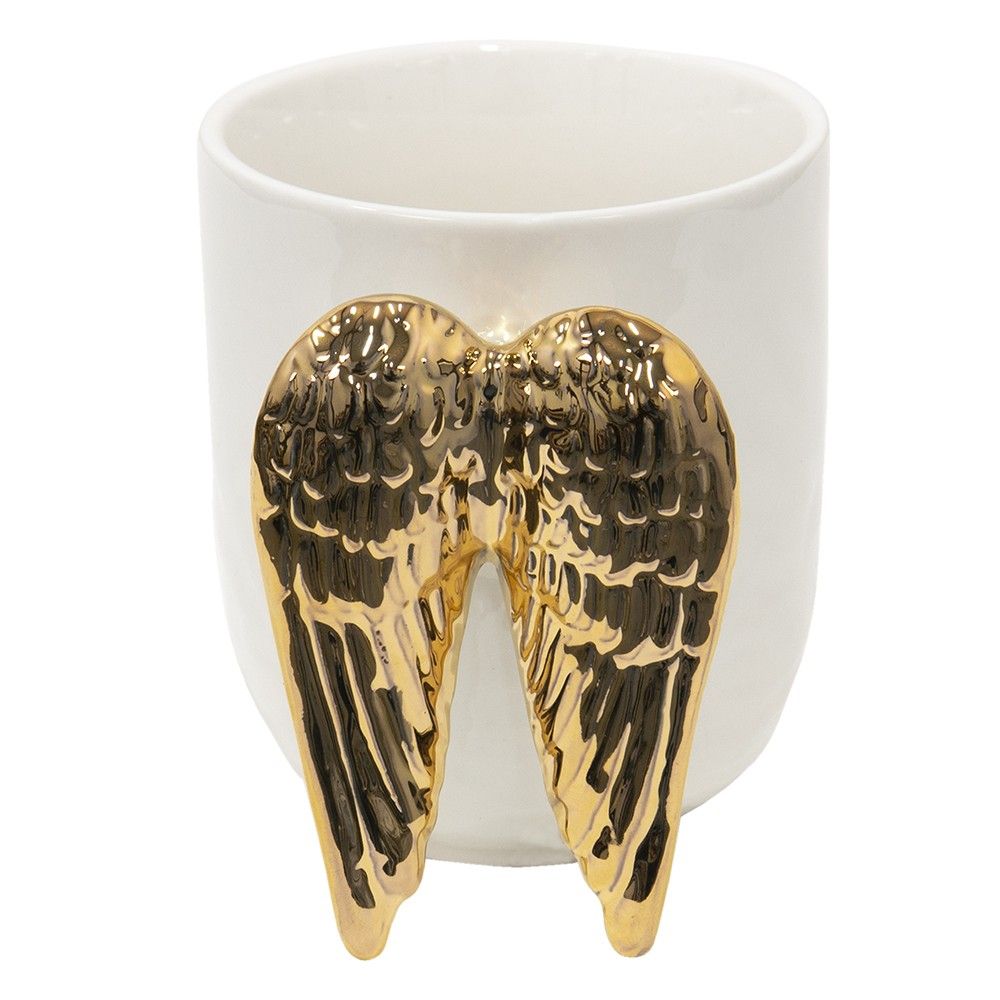 Bílý keramický hrnek se zlatými křídly Wings - 11*9*10 cm Clayre & Eef - LaHome - vintage dekorace