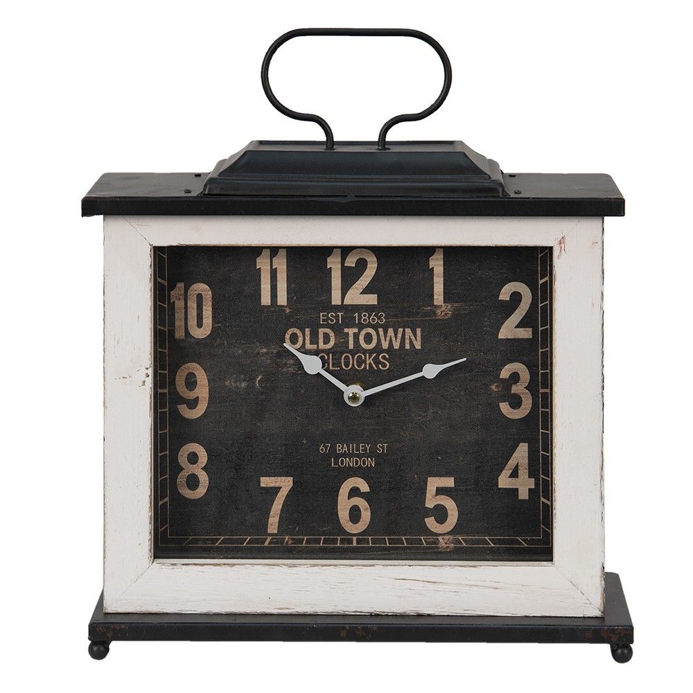 Černo-bílé stolní hodiny v hranatém provedení Old Town - 36*10*32 cm / 1*AA Clayre & Eef - LaHome - vintage dekorace