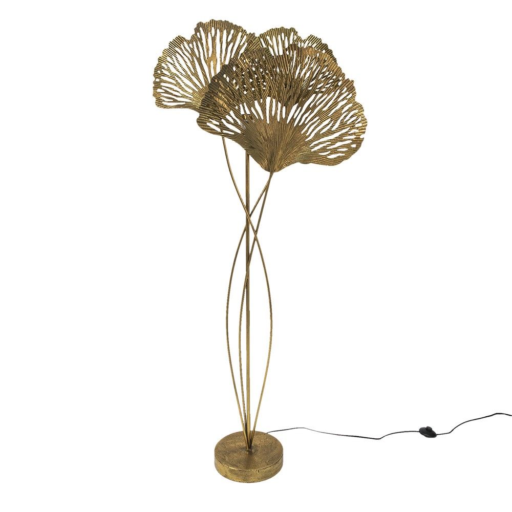 Zlatá antik stojací lampa s listy Ginko - Ø  62*161 cm E27/max 1*60W Clayre & Eef - LaHome - vintage dekorace