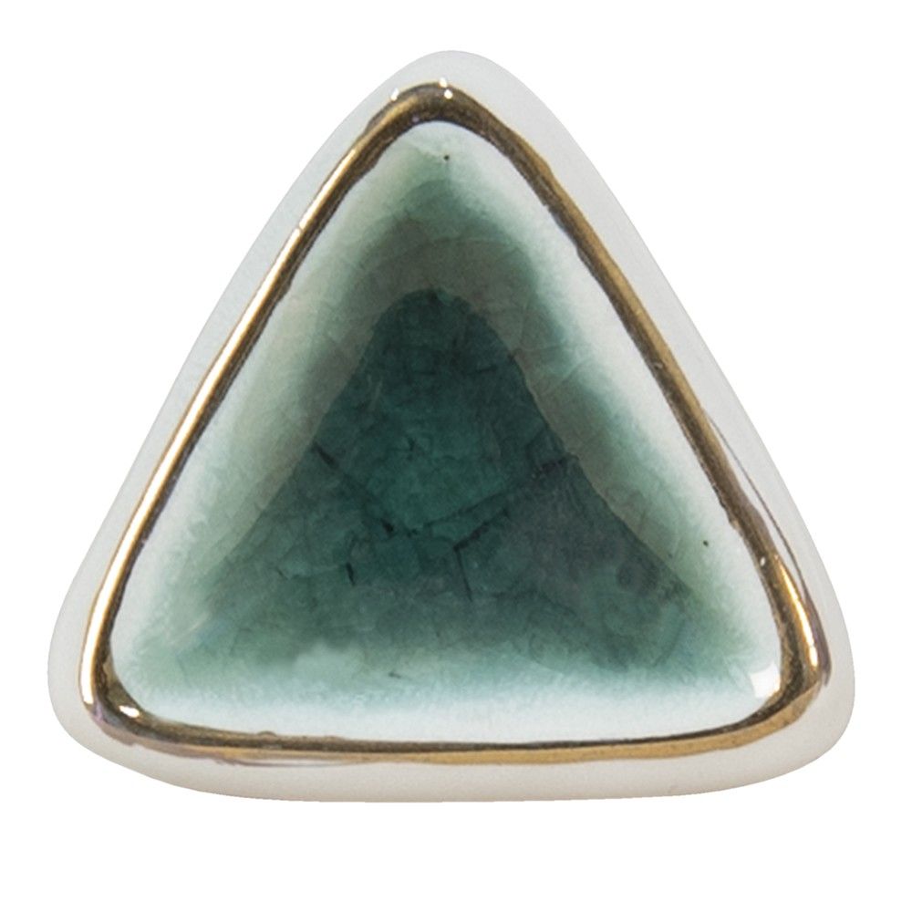 Bílo-zelená antik úchytka s popraskáním ve tvaru trojúhelníku Azue - 5*5*7 cm Clayre & Eef - LaHome - vintage dekorace
