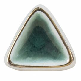 Bílo-zelená antik úchytka s popraskáním ve tvaru trojúhelníku Azue - 5*5*7 cm Clayre & Eef