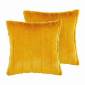 Sada 2 plyšových polštářů 45 x 45 cm žlutá PUMILA