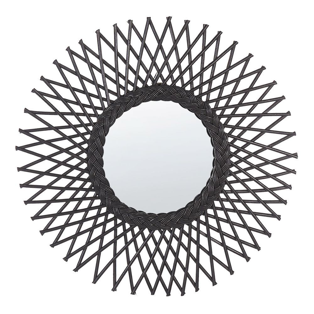 Nástěnné ratanové zrcadlo ve tvaru slunce ⌀ 60 cm černé TAGOLU - Beliani.cz