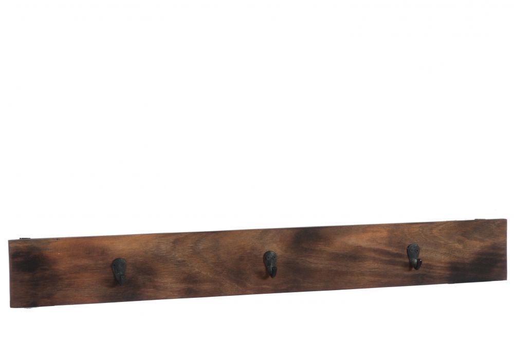 Hnědý nástěnný dřevěný věšák se 3 kovovými háčky - 100,5*5,5*12 cm J-Line by Jolipa - LaHome - vintage dekorace