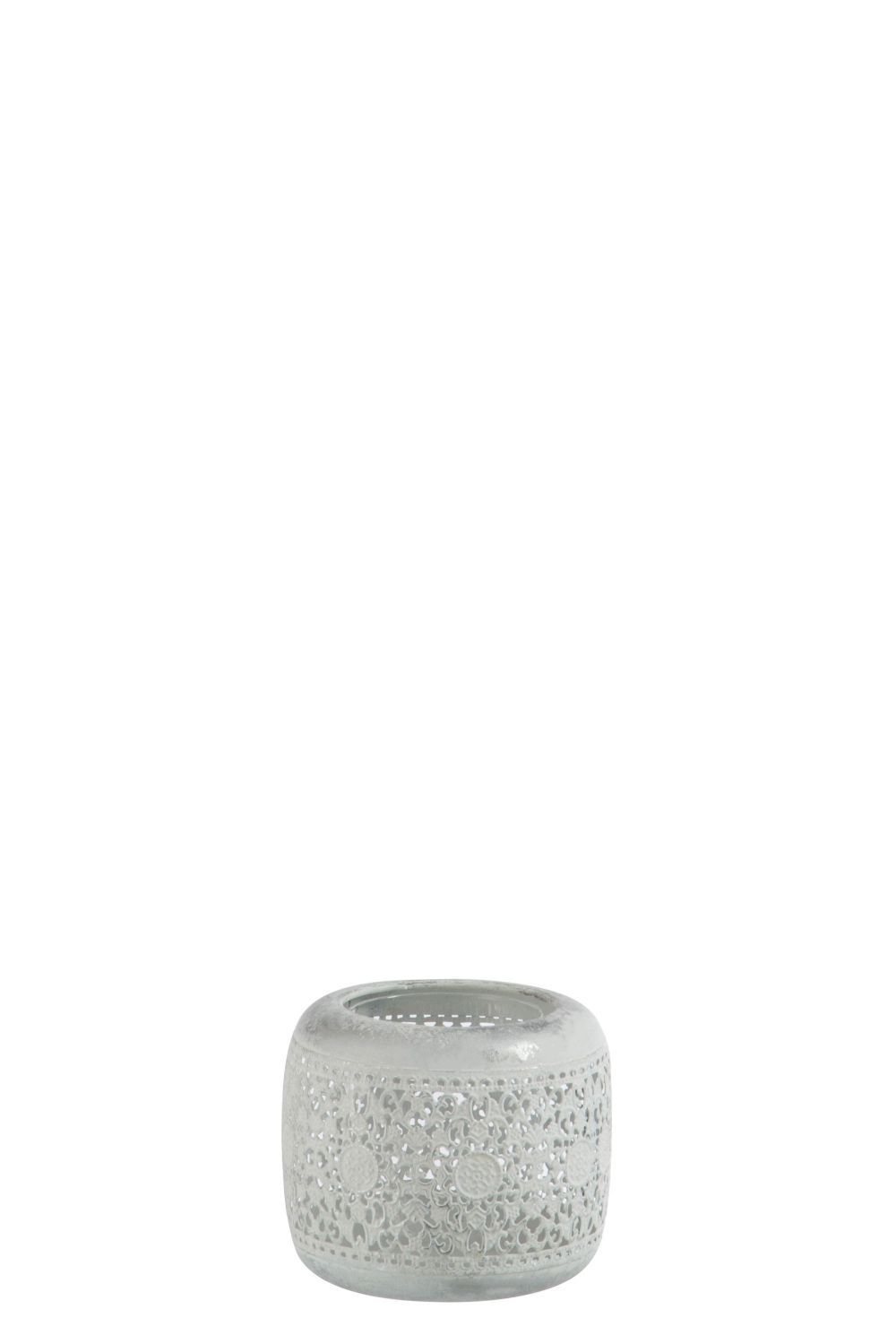 Bílo stříbrný orientální kovový svícen L - 11,5*11,5*9,5 cm J-Line by Jolipa - LaHome - vintage dekorace