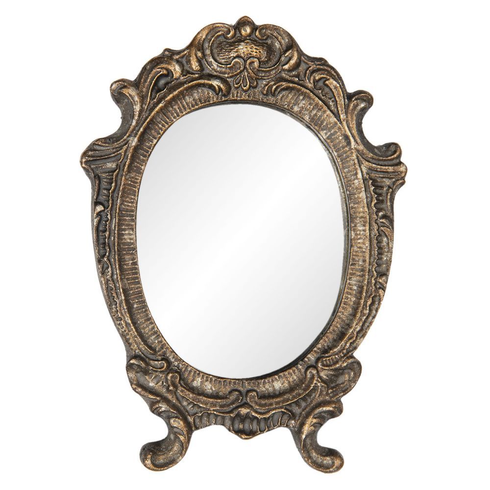 Oválné zrcadlo ve zlatém rámu ve vintage stylu s patinou - 9*1*12 cm Clayre & Eef - LaHome - vintage dekorace
