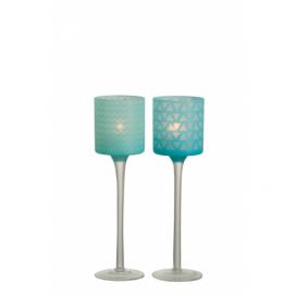 Modrý skleněný svícen na noze na čajovou svíčku S (2 ks) - Ø 7*25 cm J-Line by Jolipa