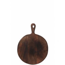 Hnědé kulaté prkénko ze dřeva s rukojetí - 39*29,6*1,5 cm J-Line by Jolipa