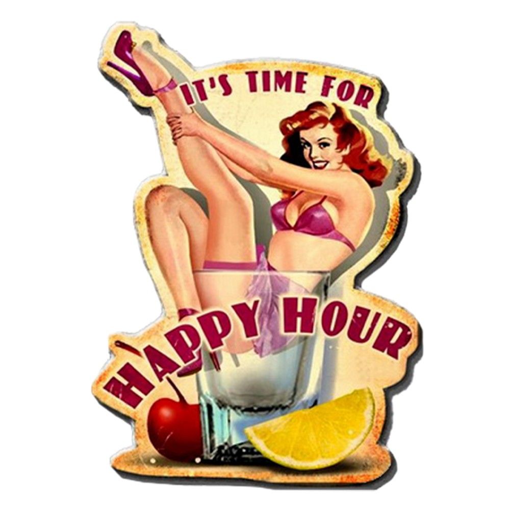 Kovová nástěnná cedule Happy Hour - 32*1*45 cm Clayre & Eef - LaHome - vintage dekorace