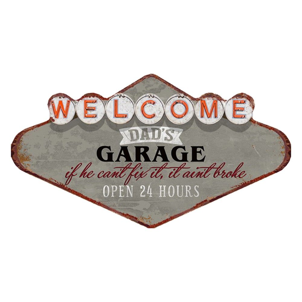 Kovová nástěnná cedule Welcome Daďs Garage - 49*1*27 cm Clayre & Eef - LaHome - vintage dekorace