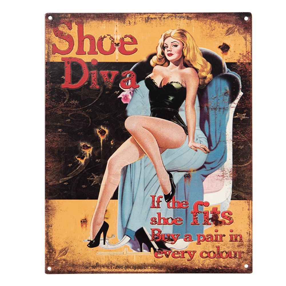 Nástěnná kovová cedule Shoe Diva - 20*1*25 cm Clayre & Eef - LaHome - vintage dekorace