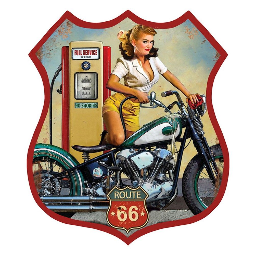Nástěnná kovová cedule Route 66 - Full Service - 30*1*35 cm Clayre & Eef - LaHome - vintage dekorace