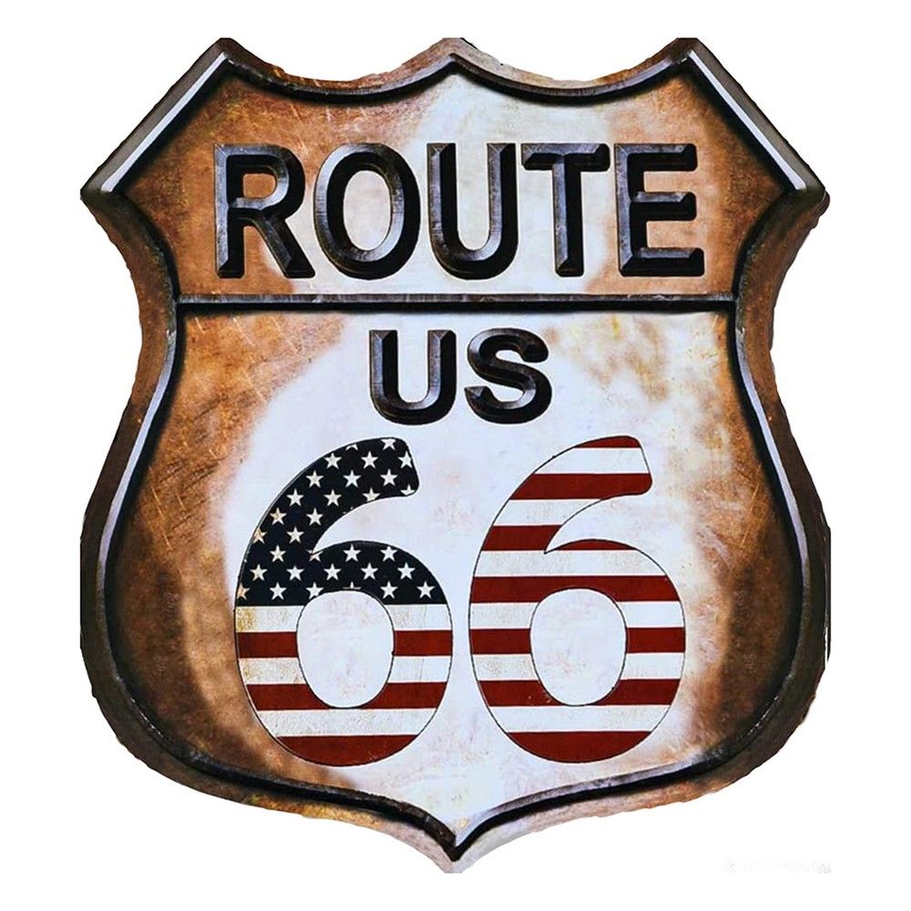 Hnědá nástěnná kovová cedule Route 66 - 45*1*50 cm Clayre & Eef - LaHome - vintage dekorace