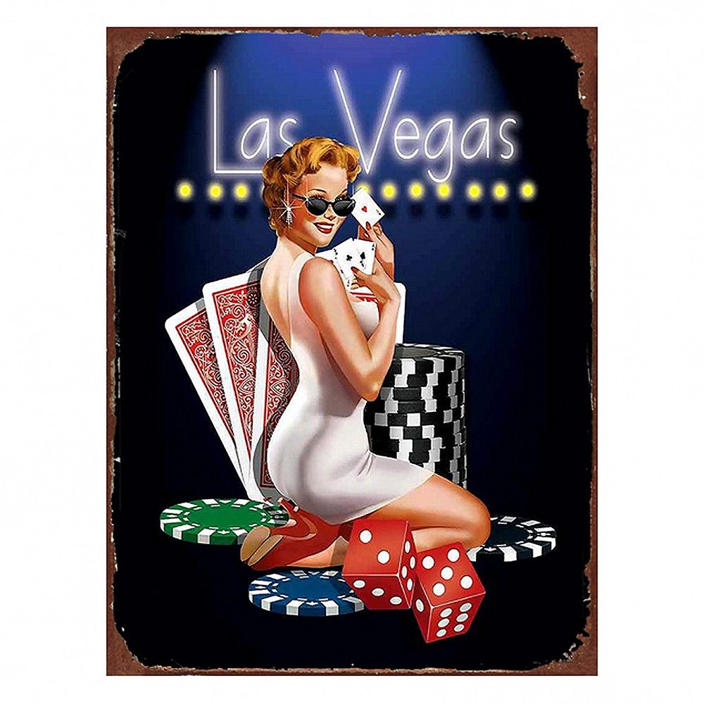 Nástěnná kovová cedule Las Vegas - 25*1*33 cm Clayre & Eef - LaHome - vintage dekorace