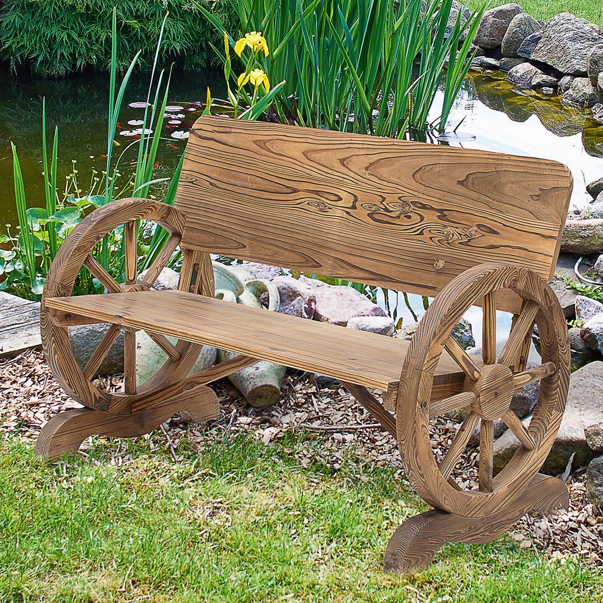 Outsunny Rustikální dřevěná lavice Kola, tmavě hnědá, 114 x 58 x 80 cm - Velký Košík