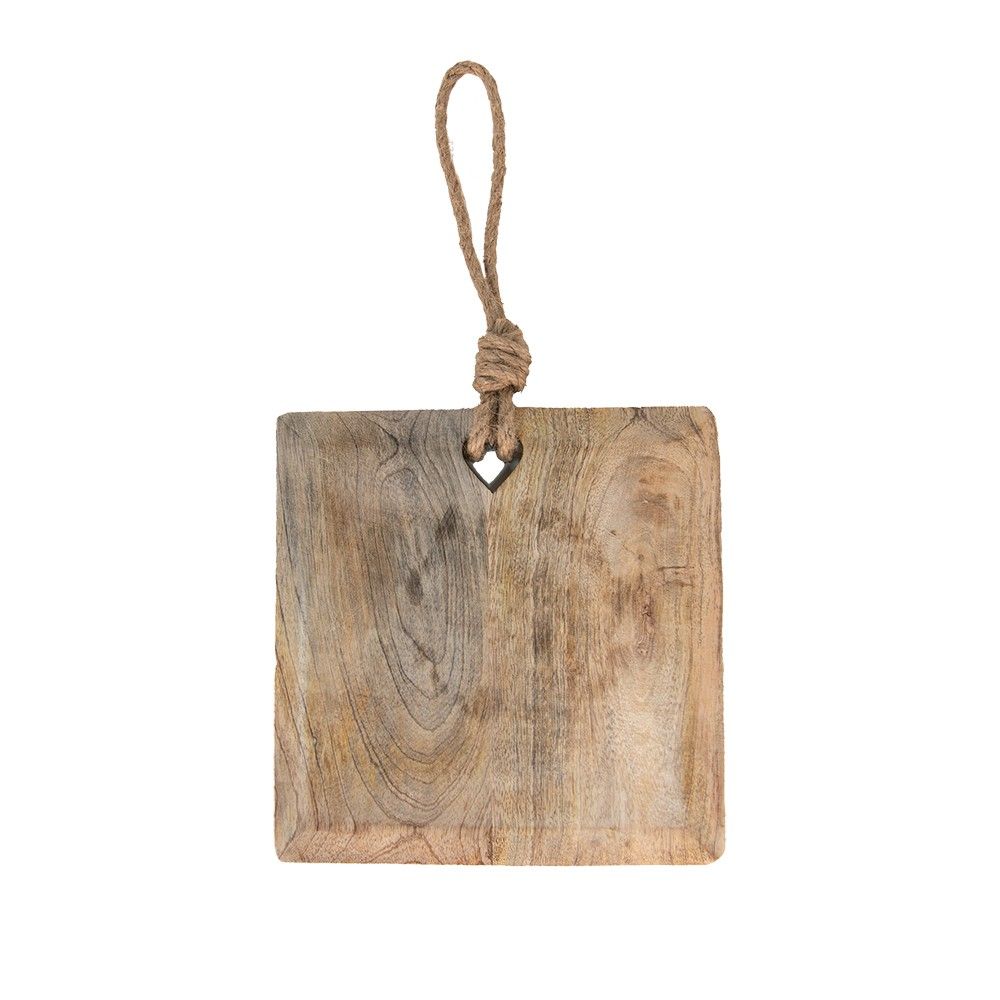 Hnědé dřevěné servírovací prkénko s provázkem - 20*20*2 cm Clayre & Eef - LaHome - vintage dekorace
