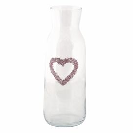 Skleněná karafa na nápoj se srdcem z levandule Lavander Garden - Ø9*25 cm / 1000 ml Clayre & Eef