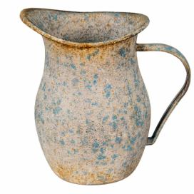 Šedo-modrý kovový dekorační džbán s rezem Savi - 20*14*19 cm Clayre & Eef