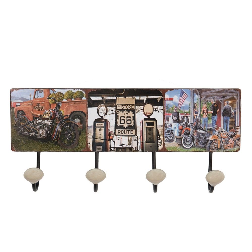 Nástěnný kovový věšák se 4-mi háčky Route 66 - 40*7*18 cm Clayre & Eef - LaHome - vintage dekorace