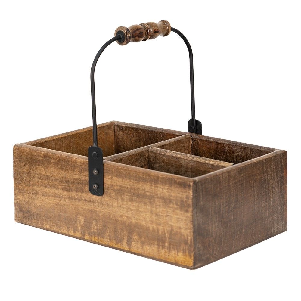 Hnědý dřevěný úložný box s držadlem - 27*17*10 cm Clayre & Eef - LaHome - vintage dekorace