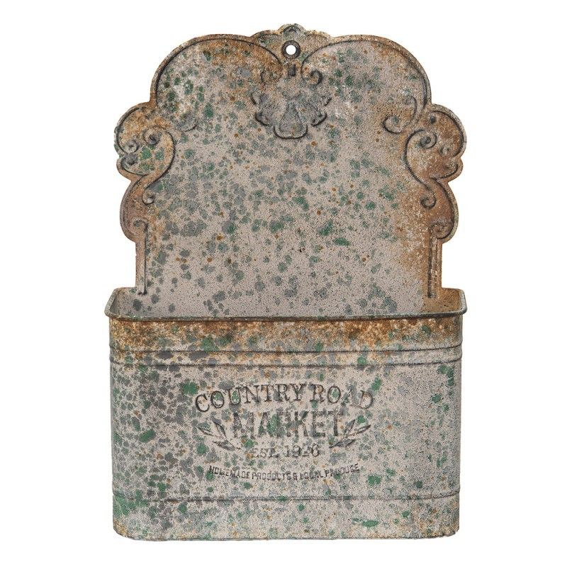 Šedý antik plechový nástěnný box na květiny s rezavou patinou Country Road - 24*10*33 cm Clayre & Eef - LaHome - vintage dekorace