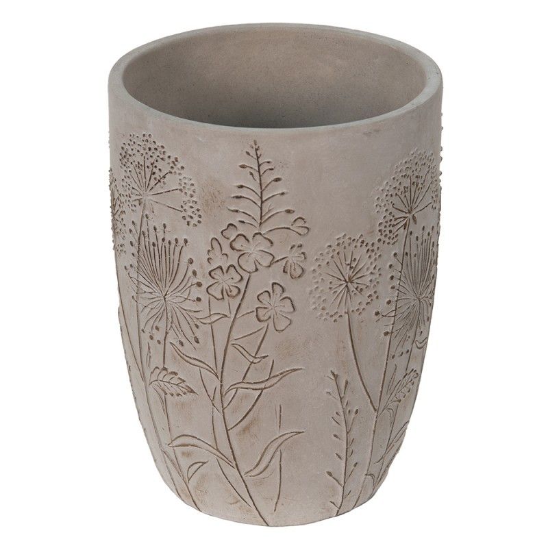 Šedý cementový obal na květináč/váza s lučními květy Wildflowers - Ø19*25cm Clayre & Eef - LaHome - vintage dekorace