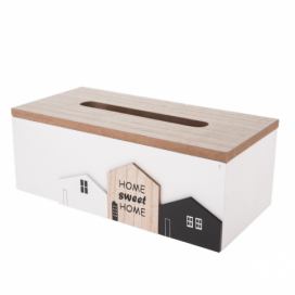 Dřevěný box na kapesníky Home town bílá, 24 x 12 x 9 cm