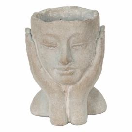 Šedý cementový květináč hlava ženy v dlaních S - 13*13*18 cm Clayre & Eef