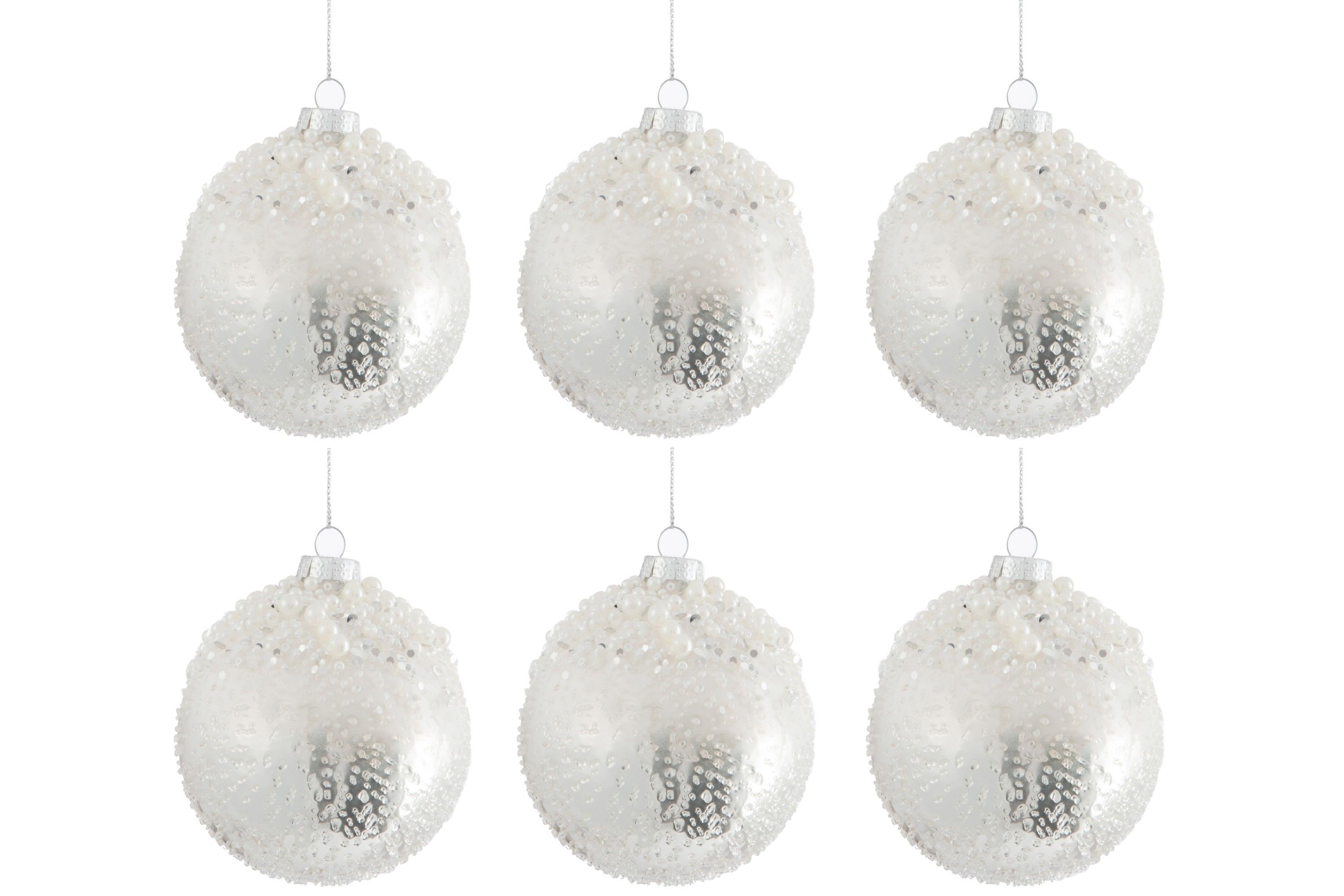 Sada bílo stříbrných vánočních koulí ( 6ks) - 29,9*20,5*9,5 cm J-Line by Jolipa - LaHome - vintage dekorace