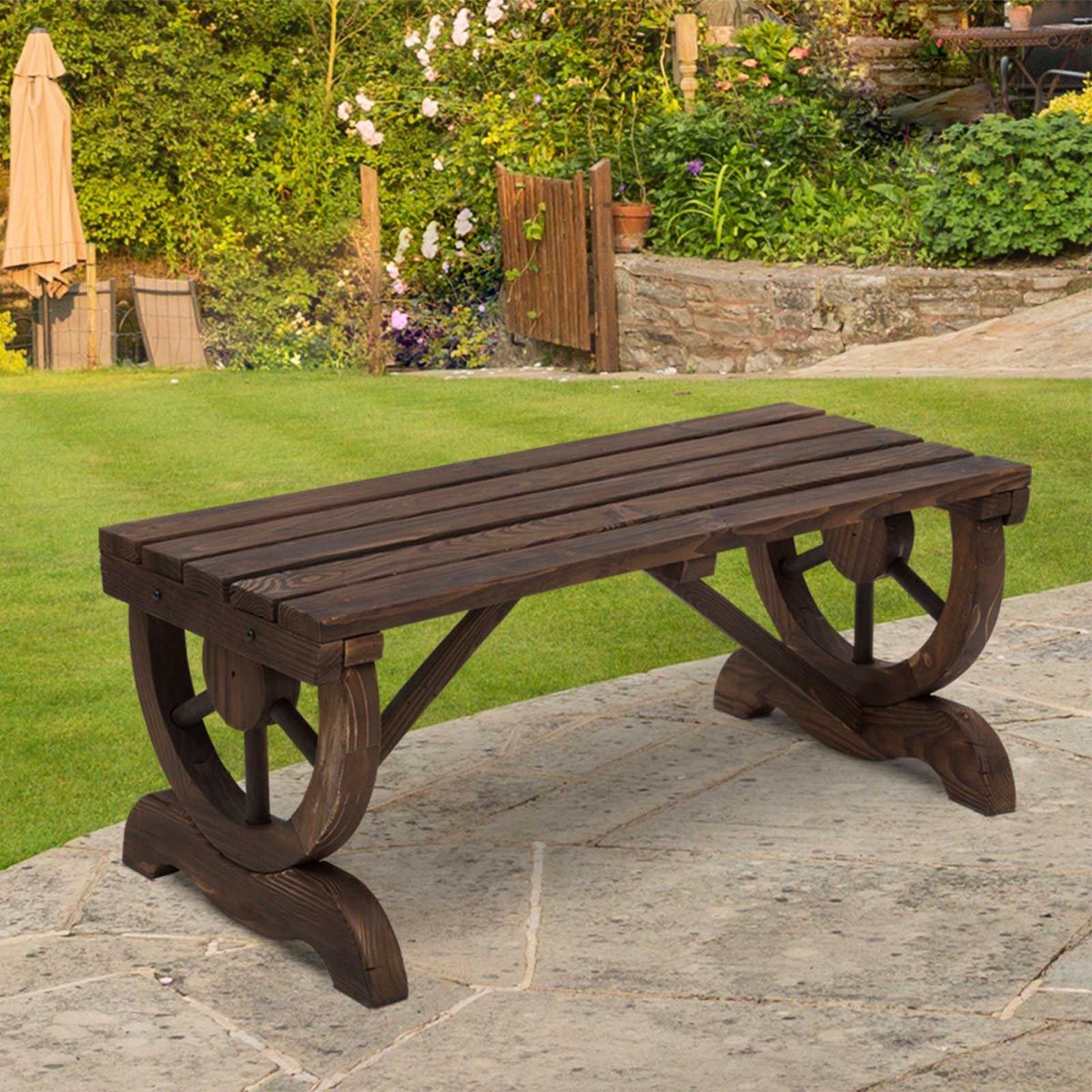 Outsunny Zahradní dřevěná lavice, tmavě hnědá, 98 x 50 x 39,5 cm - Velký Košík