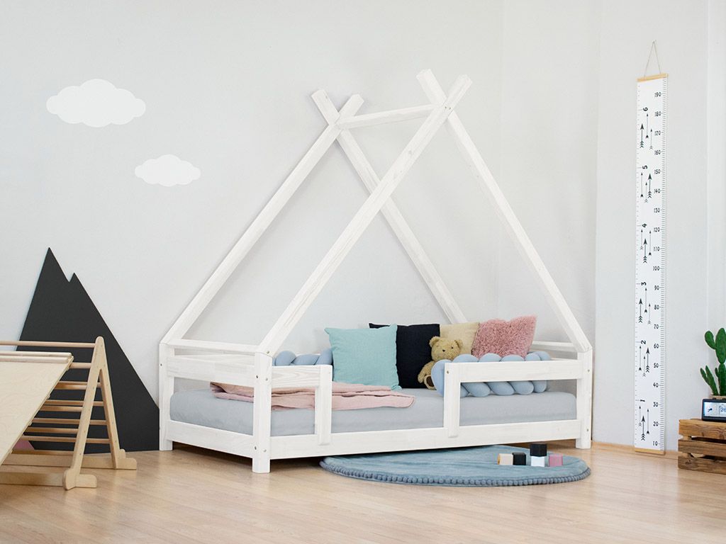 Benlemi Dětská domečková postel TAHUKA ve tvaru týpí s bezpečnostní zábranou Zvolte barvu: Bílá, Rozměr: 80 x 160 cm - Benlemi.cz