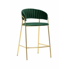Barová židle Margo velur tmavý Zelený / Žlutý