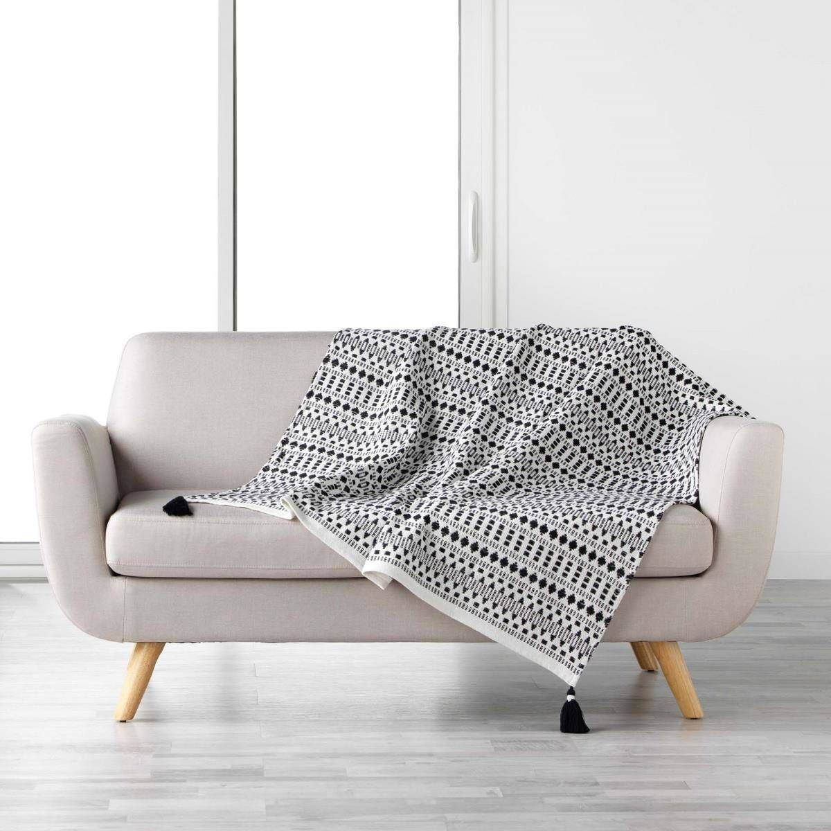 Douceur d\'intérieur Bavlněná deka s třásnemi TISSIA, 125 x 150 cm, bílá a černá barva - EMAKO.CZ s.r.o.