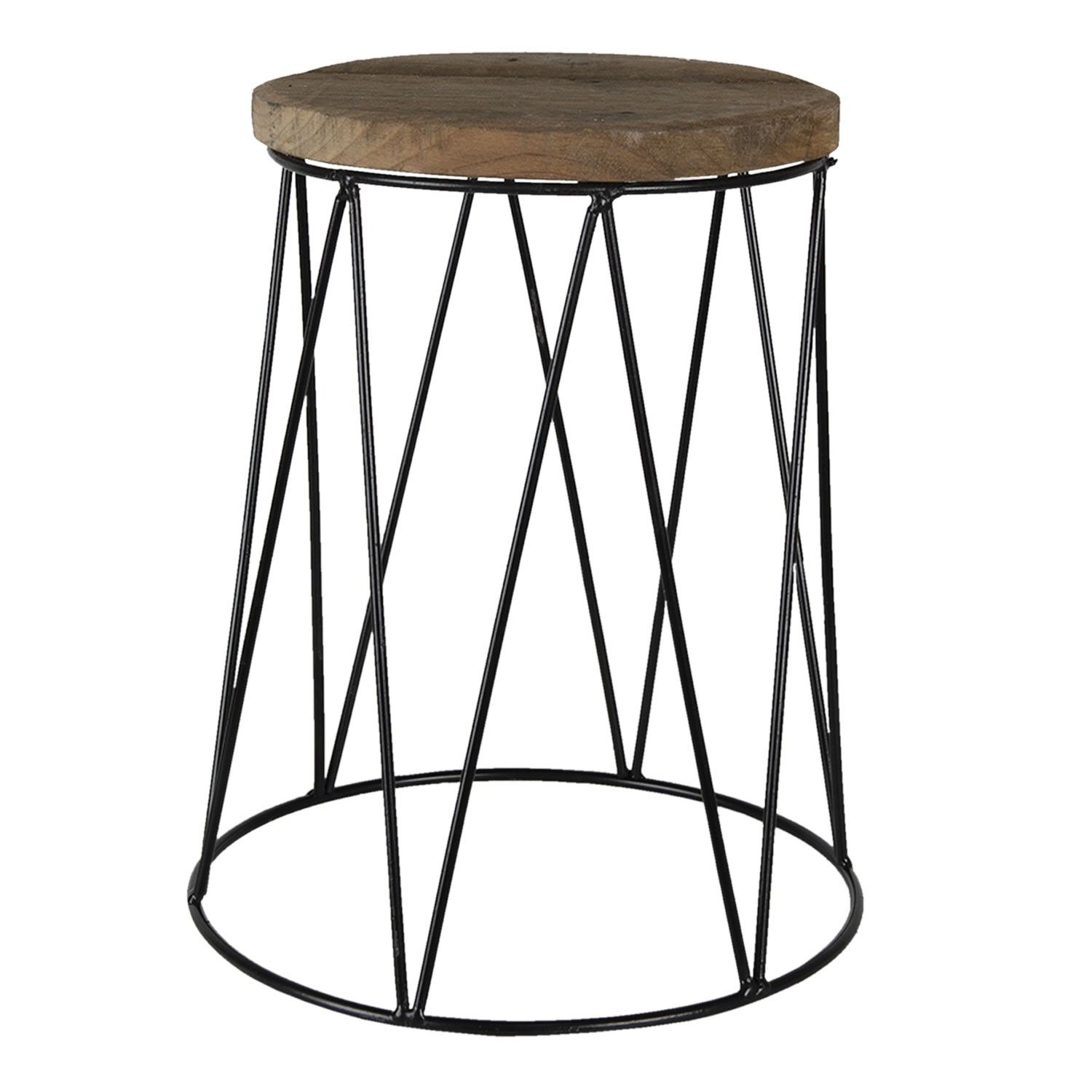 Dřevěno-kovový dekorační antik stolík na květinu - Ø 23*28 cm Clayre & Eef - LaHome - vintage dekorace